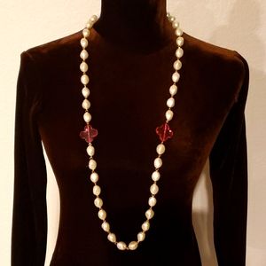 NEW FORNASH LONG PEARL NUGGET BEAD NECKLACE PINK